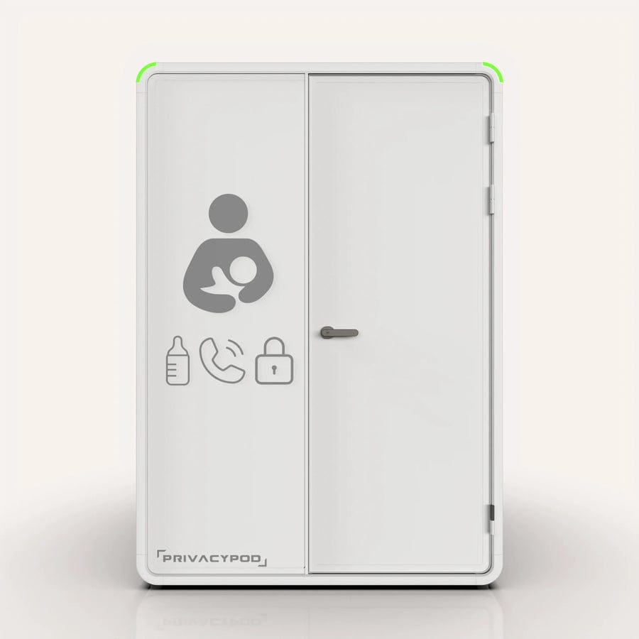 PrivacyPod Solo Lactation Pod in white, front view with door