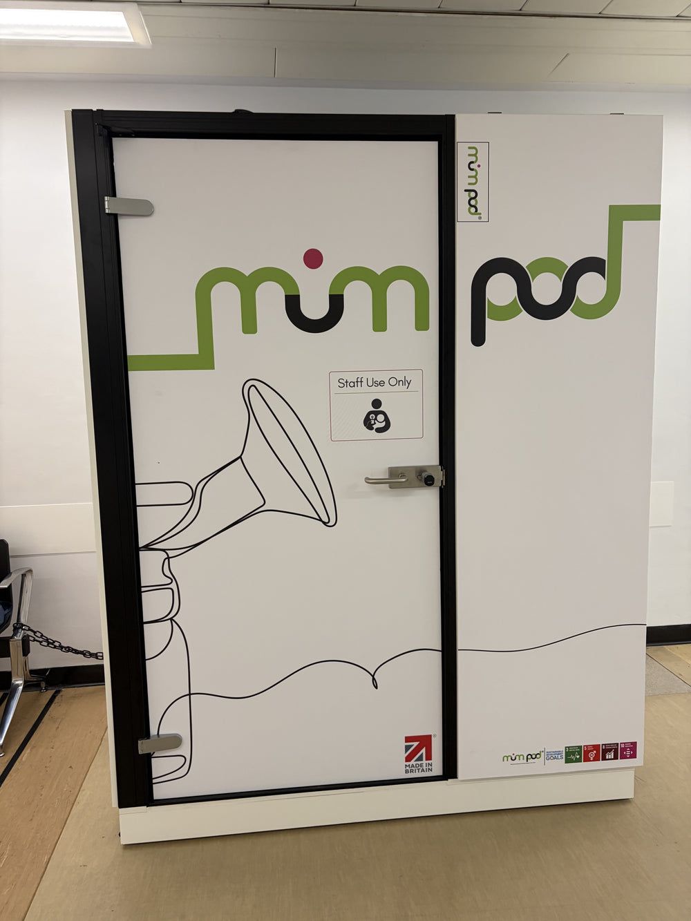 MumPod Micro lactation pod, closed door, in an office