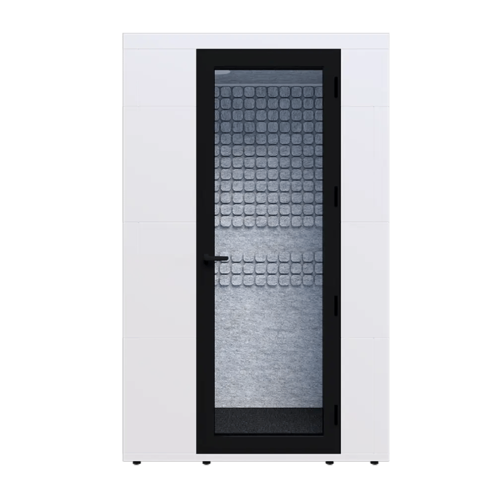 Studiobricks ONE booth, front view with the glass door closed