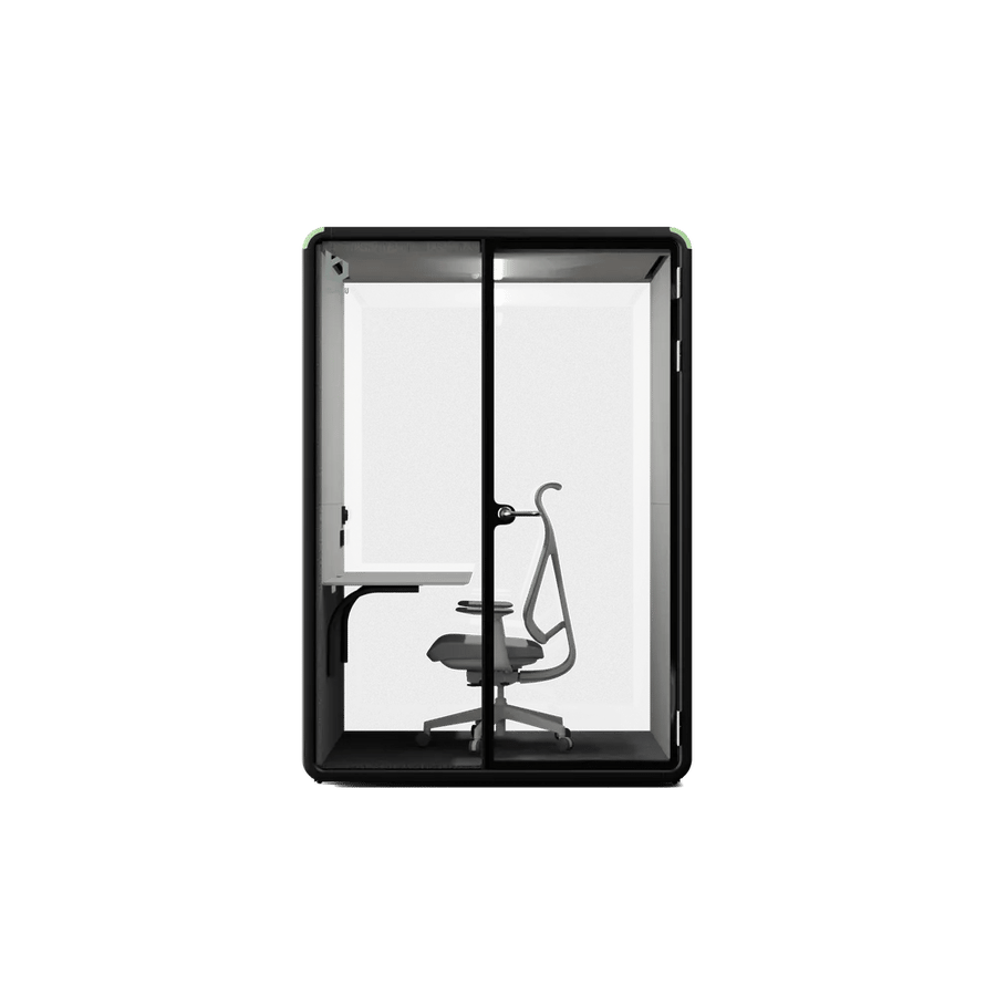 Bureau One+ booth in black, Focus layout, front view