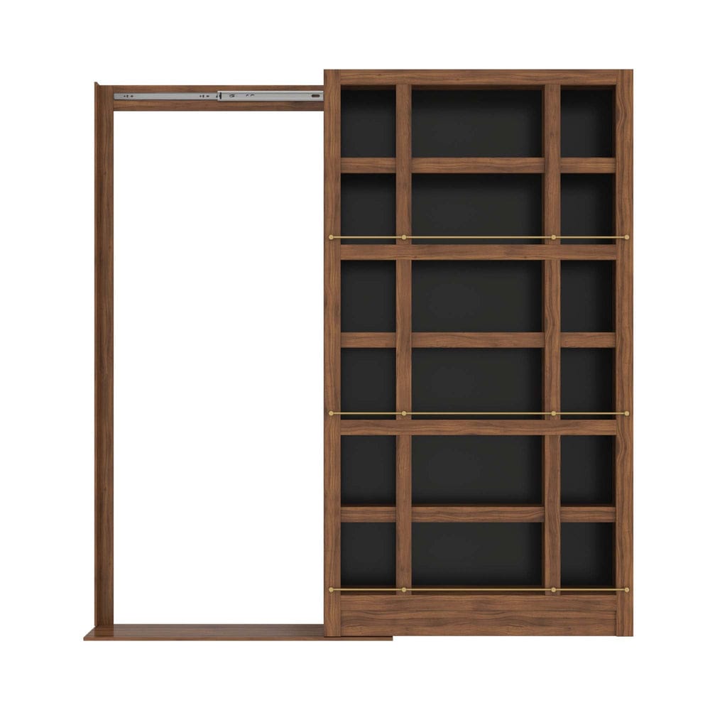 Murphy Door Sliding Gallery Bookcase in walnut, slid open to show the doorway